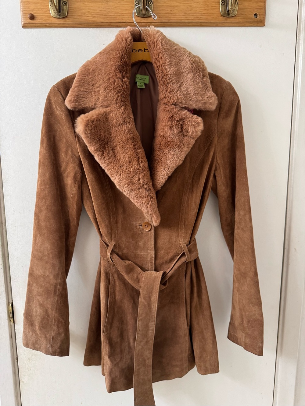 John Carlisle Essentials Brown Suede Leather Teddy Collar Belted Jacket